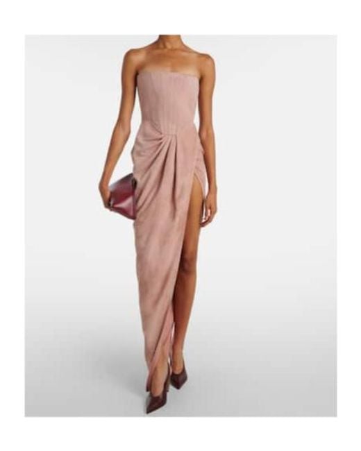 Alex Perry Pink Draped Suede Bustier Dress