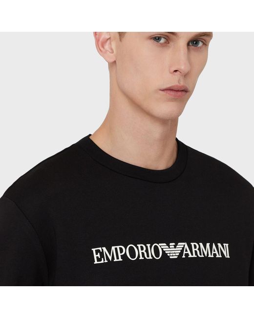 Emporio Armani Black Logo Printed Crewneck Sweatshirt for men