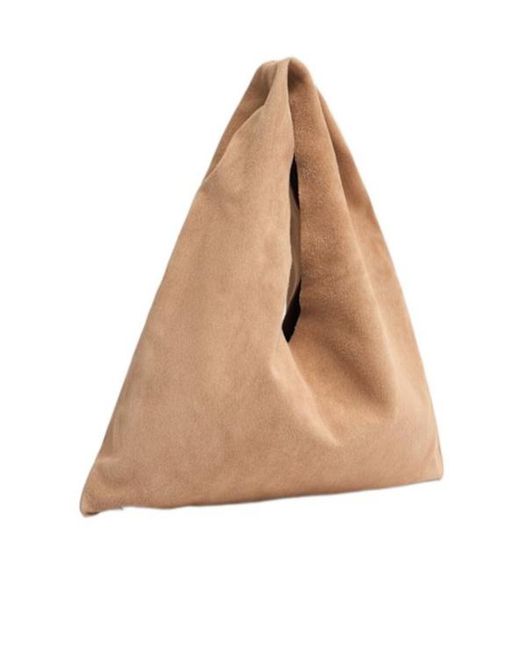 The Row Natural Small Bindle Suede Top Handle Bag