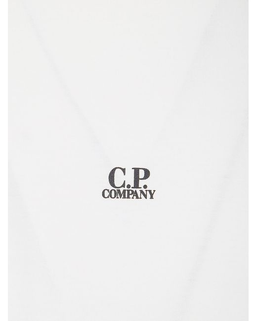 C P Company White Logo Crew Neck T-Shirt for men