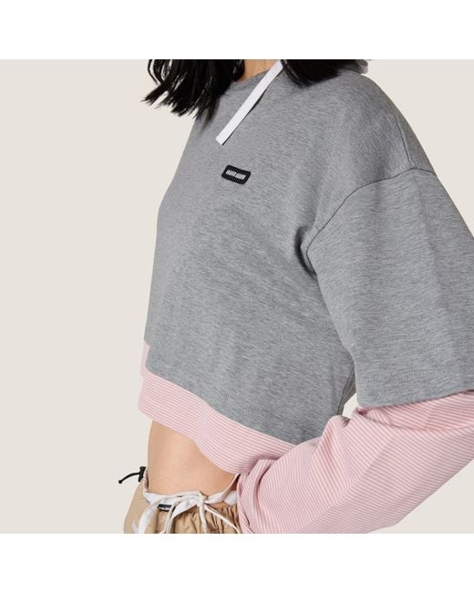 Miu Miu Gray Cotton Jersey T-Shirt