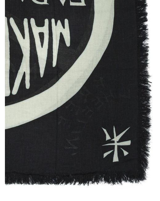 Kapital Black Giant Peace Frayed Scarf for men