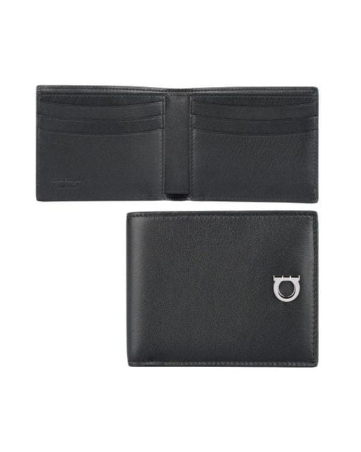 Ferragamo Black Gancini Leather Bi-Fold Wallet for men