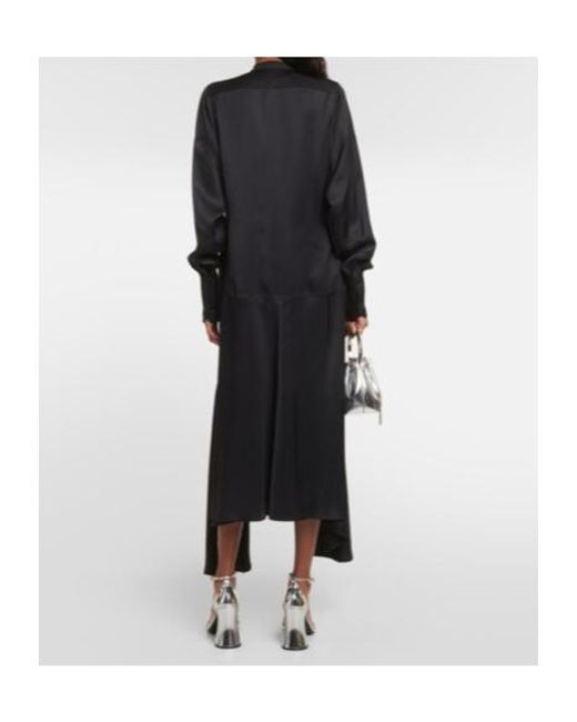 Plan C Black Asymmetric Pleated Midi Dress
