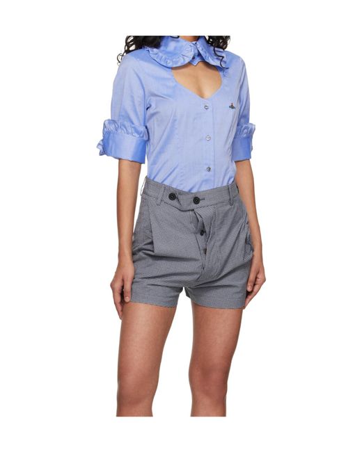 Vivienne Westwood Blue Ruffle Detailed Short-Sleeved Shirt