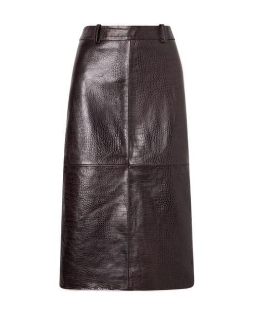 Frankie Shop Brown Taney Paneled Croc-Effect Leather Midi Skirt