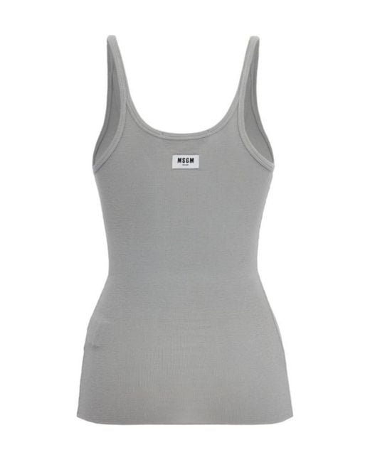 MSGM Gray Ribbed Stretch Viscose Tank Top