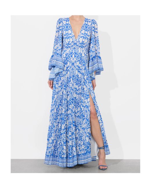 ALICE+OLIVIA プリーツマキシドレス SELENE Selene Pleated Maxi Dress In Soiree True Blue | Alice + Olivia