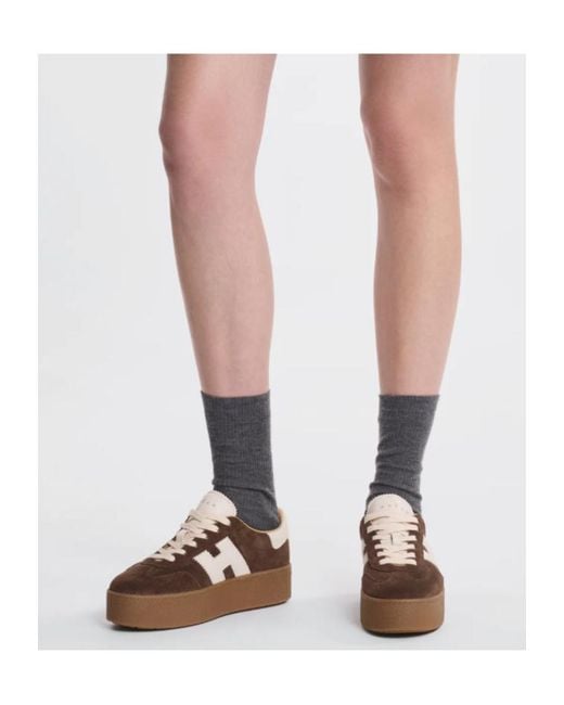 Hogan Brown Side H Patch Sneakers