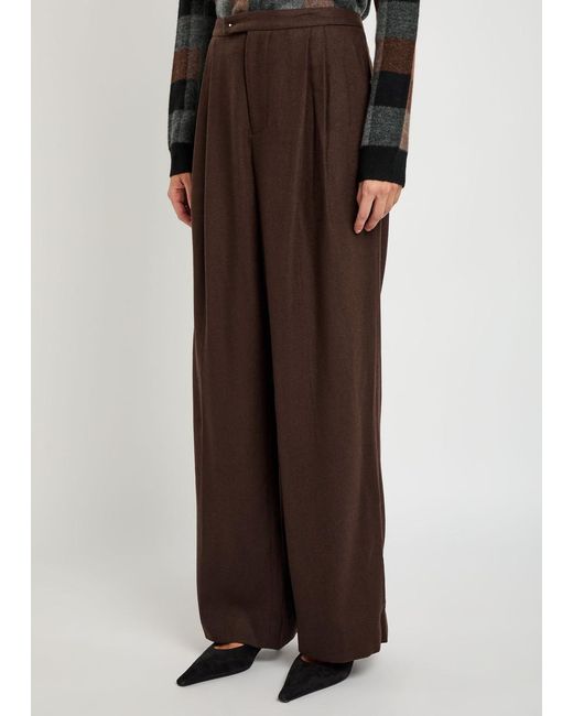 Vince Brown Pleated Wide-Leg Woven Trousers