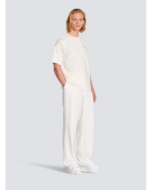 Balmain White Cotton T-Shirt With Small Paris Logo for men