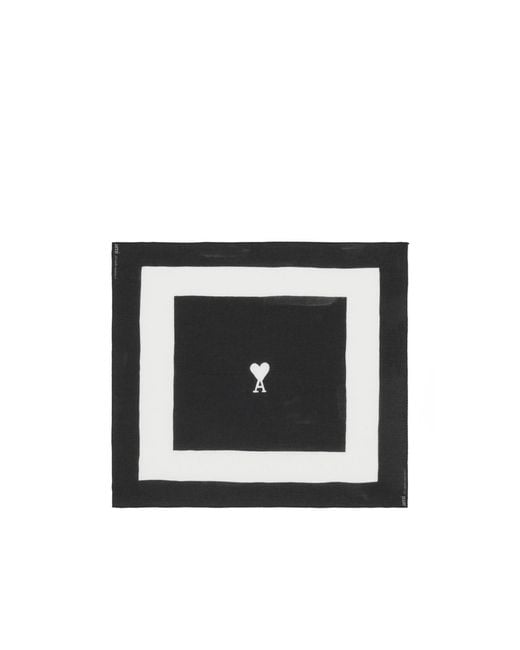 AMI Black Ami De Coeur Printed Scarf for men