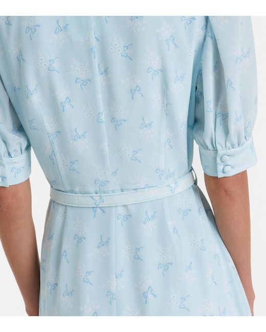Alessandra Rich Blue Floral Pattern Silk Midi Dress