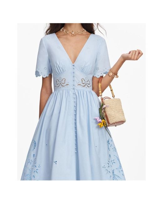 Self-Portrait Blue Embroidered Midi Dress