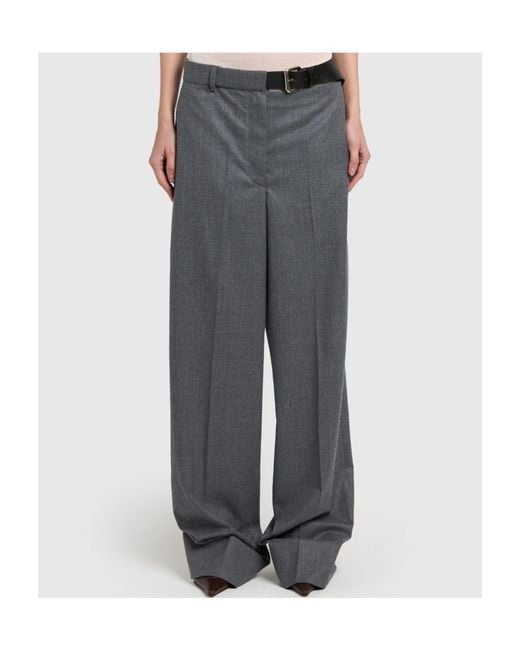Stella McCartney Gray Belted Flannel Straight-Leg Trousers