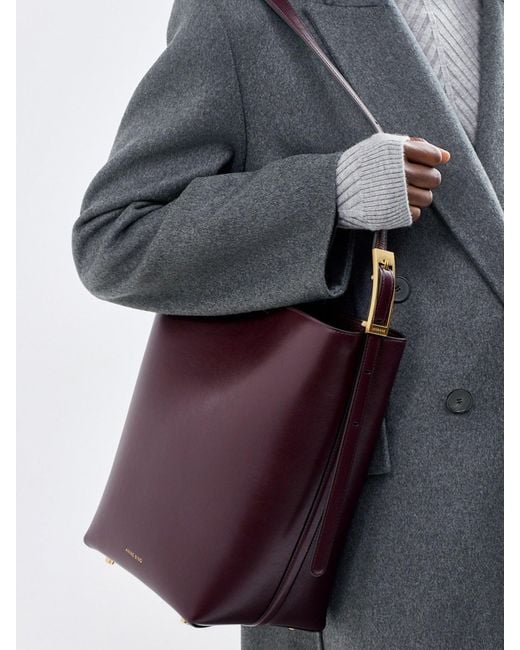 Anine Bing Red Elly Bucket Bag Grained Leather