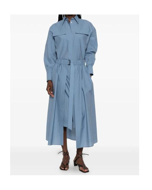 Brunello Cucinelli Blue Belted Pocket-Detail Midi Dress