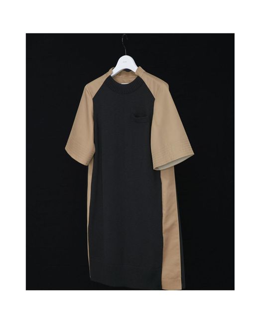 Sacai Black Panelled Pleated Minidress