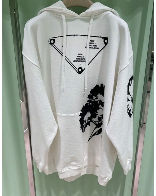 Prada White Pattern Hooded Sweater