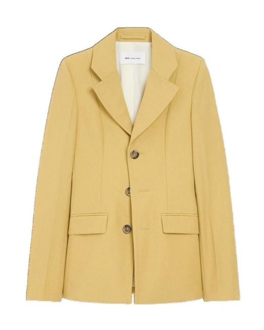 AMI Yellow New Wool Single Breasted Fitted Jacket