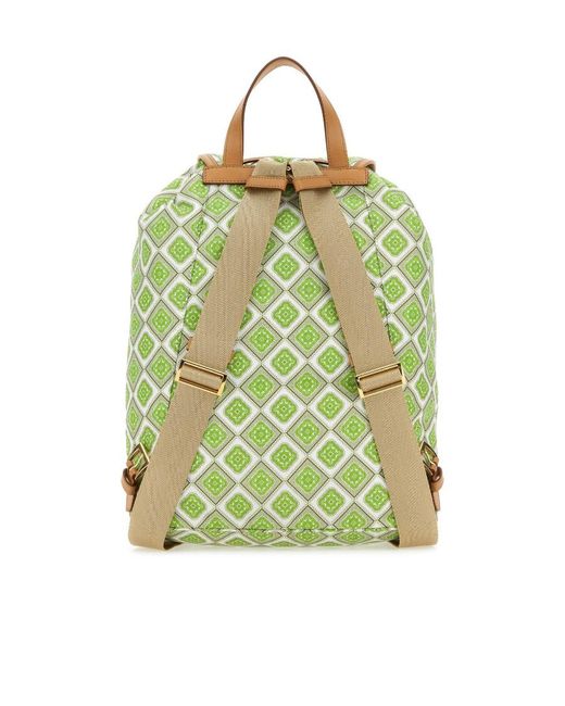 Prada Green Geometric-Print Drawstring Backpack