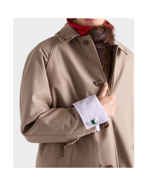 Prada Brown Bonded Poplin Coat With Devoré Effect