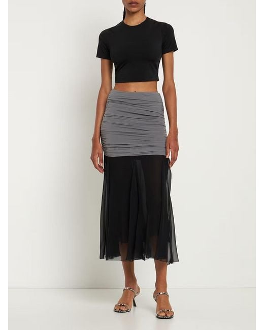 Tory Burch Gray Gathered Silk Skirt