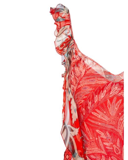 Etro Red Draped Asymmetric Ruffled Dress