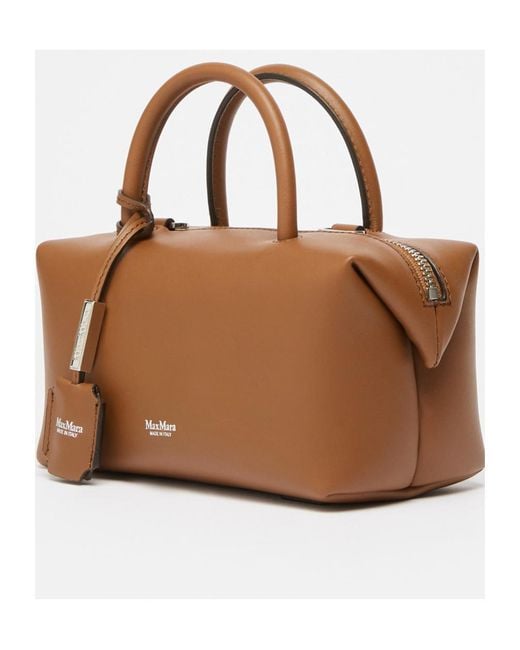 Max Mara Brown Small Natural Leather Bowler Bag