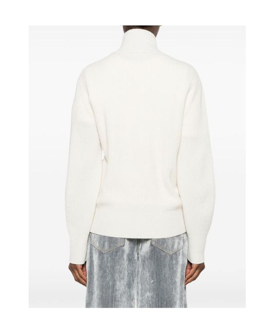 Forte_forte White Ribbed-Knit Half-Zip Sweater