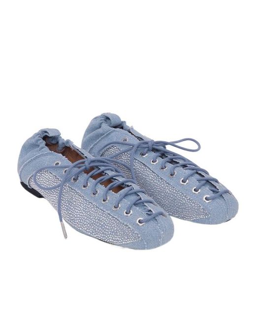 Ganni Blue Lace-Up Ballerinas