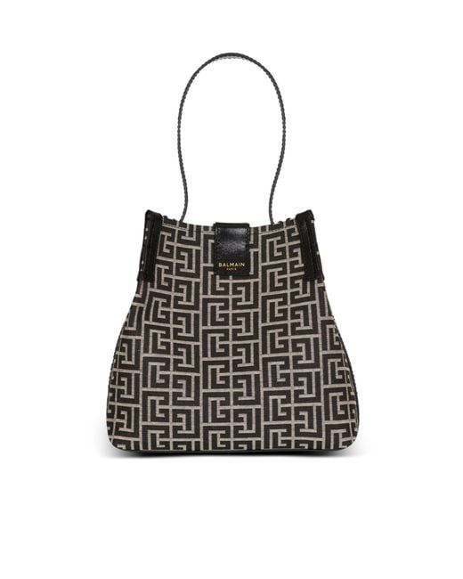 Balmain Black Jacquard Release Bucket Bag