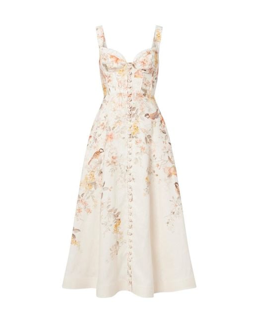 Zimmermann White Luna Printed Linen Midi Dress