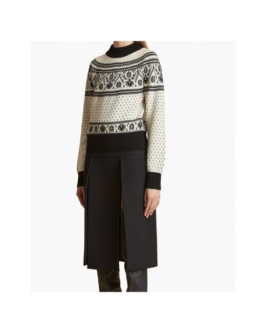 Khaite White Guy Intarsia Mock Neck Cashmere Sweater