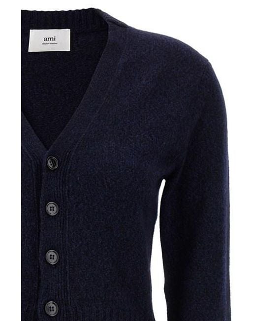 AMI Blue Button-Up Knitted Cardigan for men