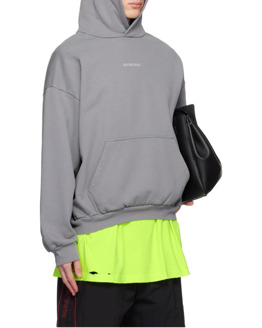 Balenciaga Gray Logo Embroidered Hoodie for men