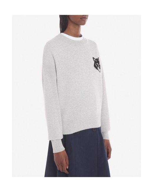 Maison Kitsuné Gray Maison Kitsuné Fox Intarsia-Knit Crewneck Jumper