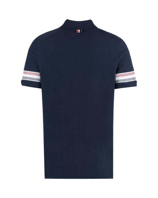Thom Browne Blue Logo Patch Striped Polo Shirt for men