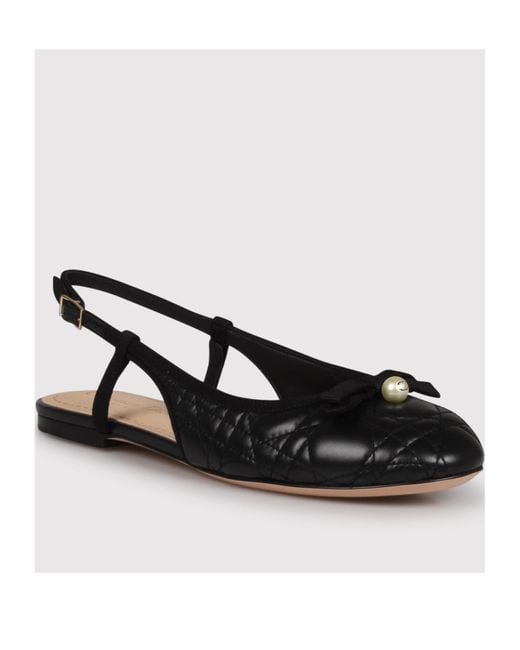 Dior Black Christian Bow Detailed Slingback Flat Shoes
