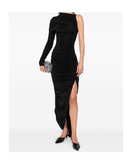 Mugler Black One-Sleeve Draped Dress