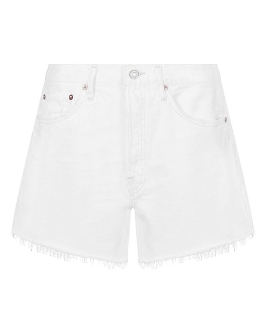 Agolde White Denim Shorts With Multiple Pockets