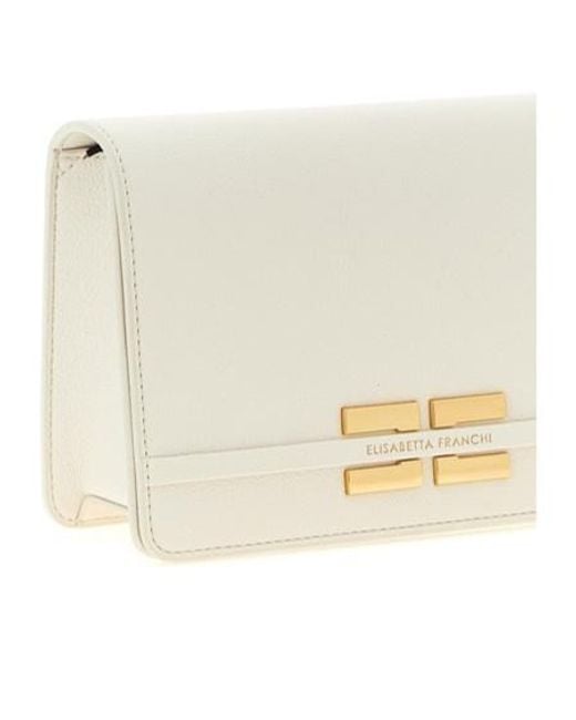 Elisabetta Franchi Natural Logo Stamp Foldover Top Shoulder Bag