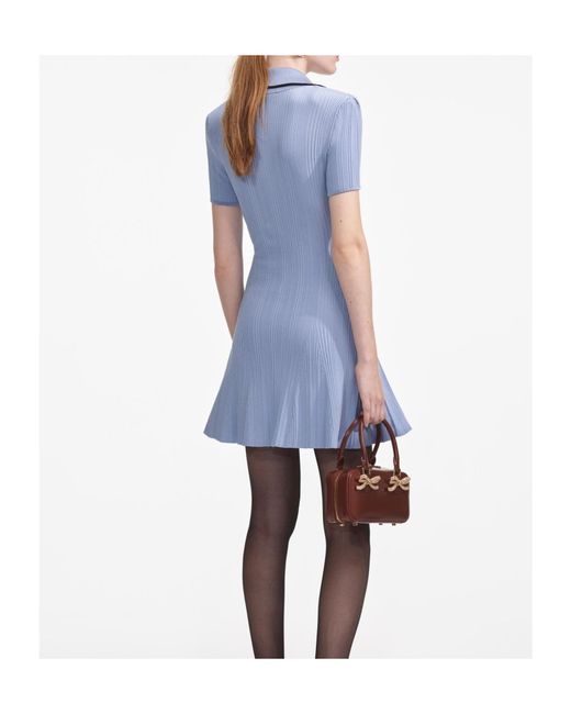 Self-Portrait Blue Short-Sleeved Ribbed Dress