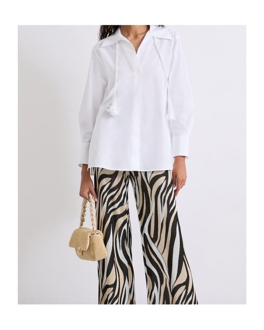 Marella White Neckerchief-Adorned Cotton Poplin Shirt
