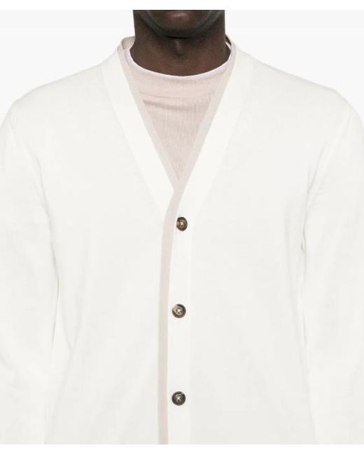 Eleventy White Buttoned V-Neck Cardigan for men