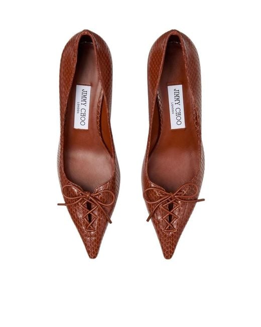 Jimmy Choo Brown 50Mm Scarlett Lace-Up Snakeskin-Effect Pumps