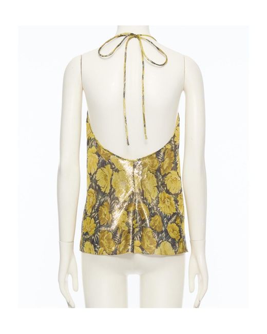 Valentino Yellow Floral-Print Cowl-Neck Blouse