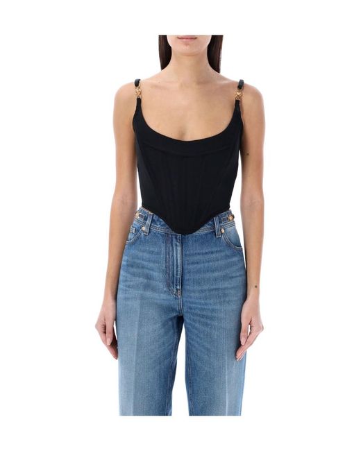 Versace Black Scoop Neckline Corset Top
