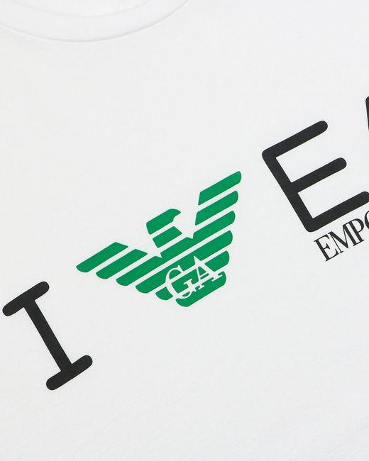 EA7 White Logo Printed T-Shirt for men
