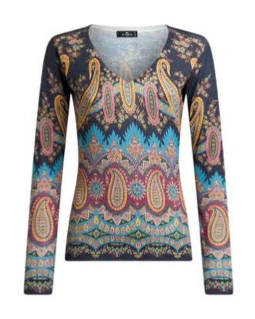 Etro Blue Paisley-Print V-Neck Sweater